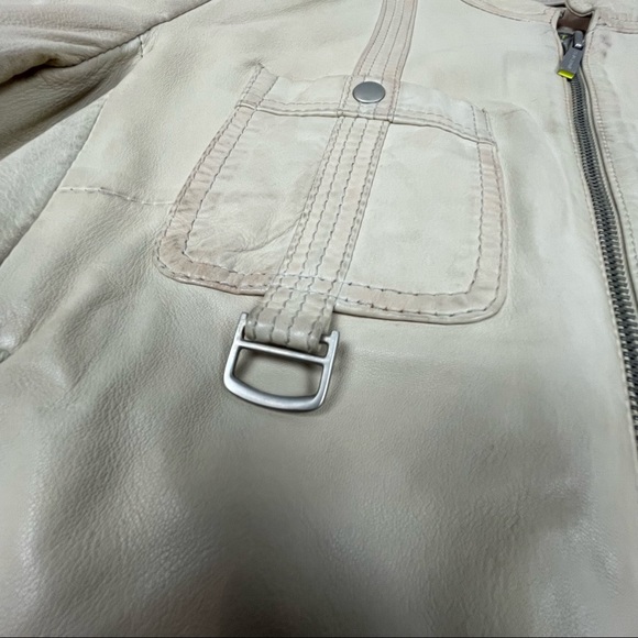 KENNETH COLE REACTION leather beige moto jacket size S - Picture 6 of 14